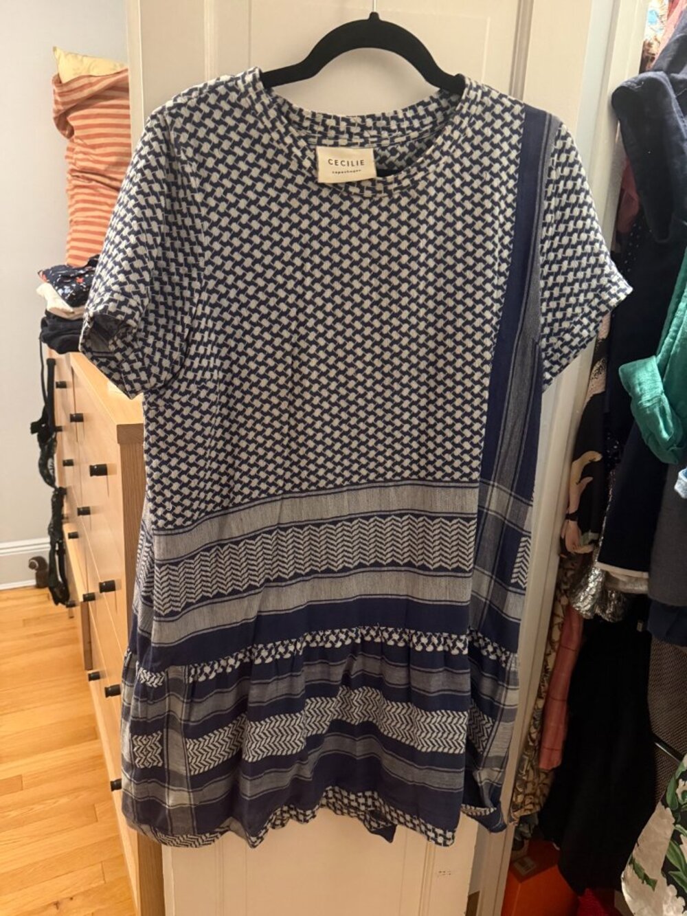 Cecilie Copenhagen Blue Keffiyeh Print Midi Dress, Size M